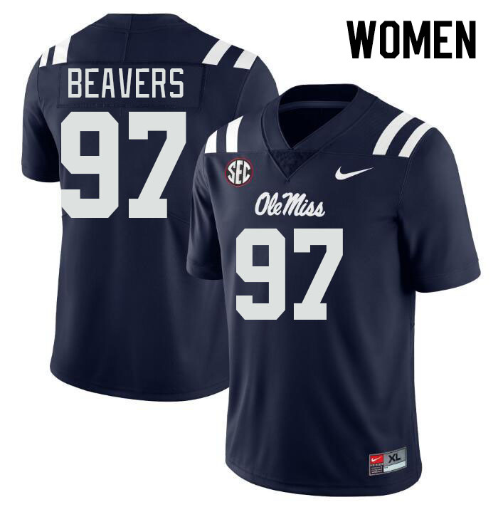 Women #97 Kamron Beavers Ole Miss Rebels College Football Jerseys Stitched-Navy